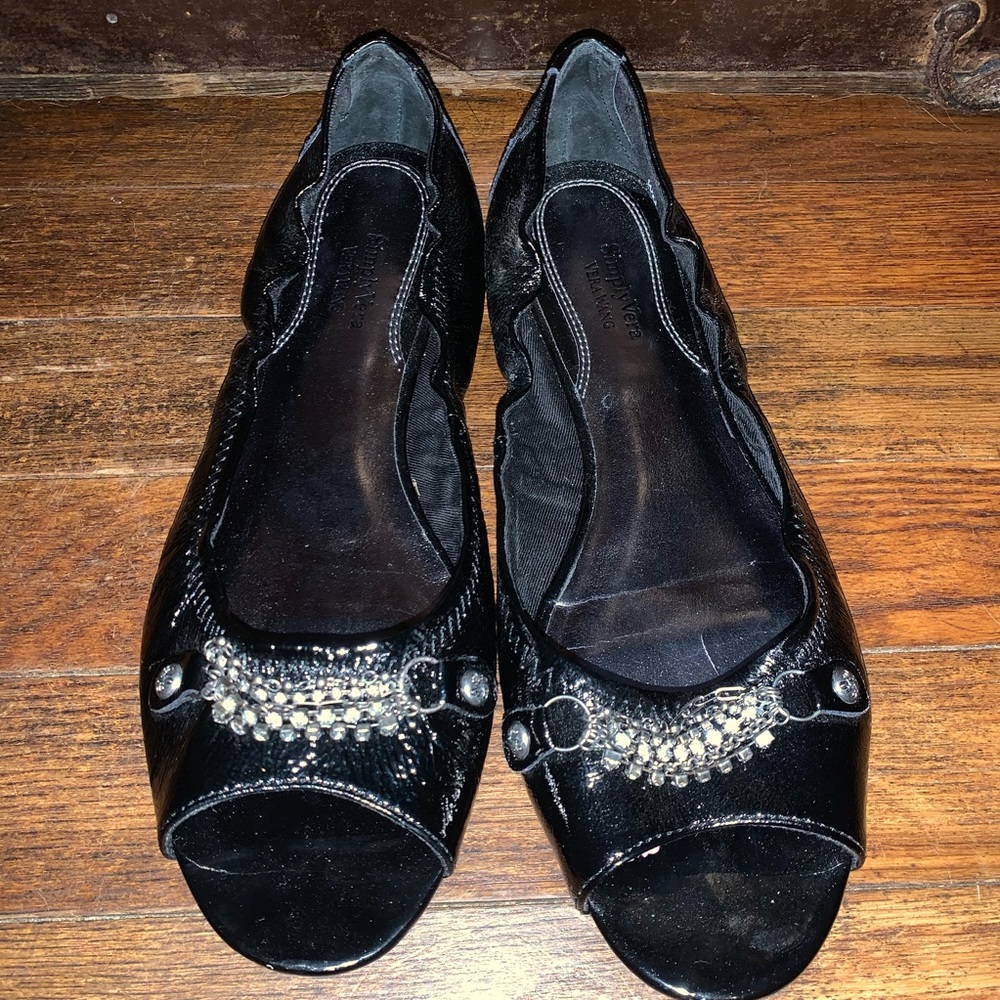 Vera Wang open toe black flats
